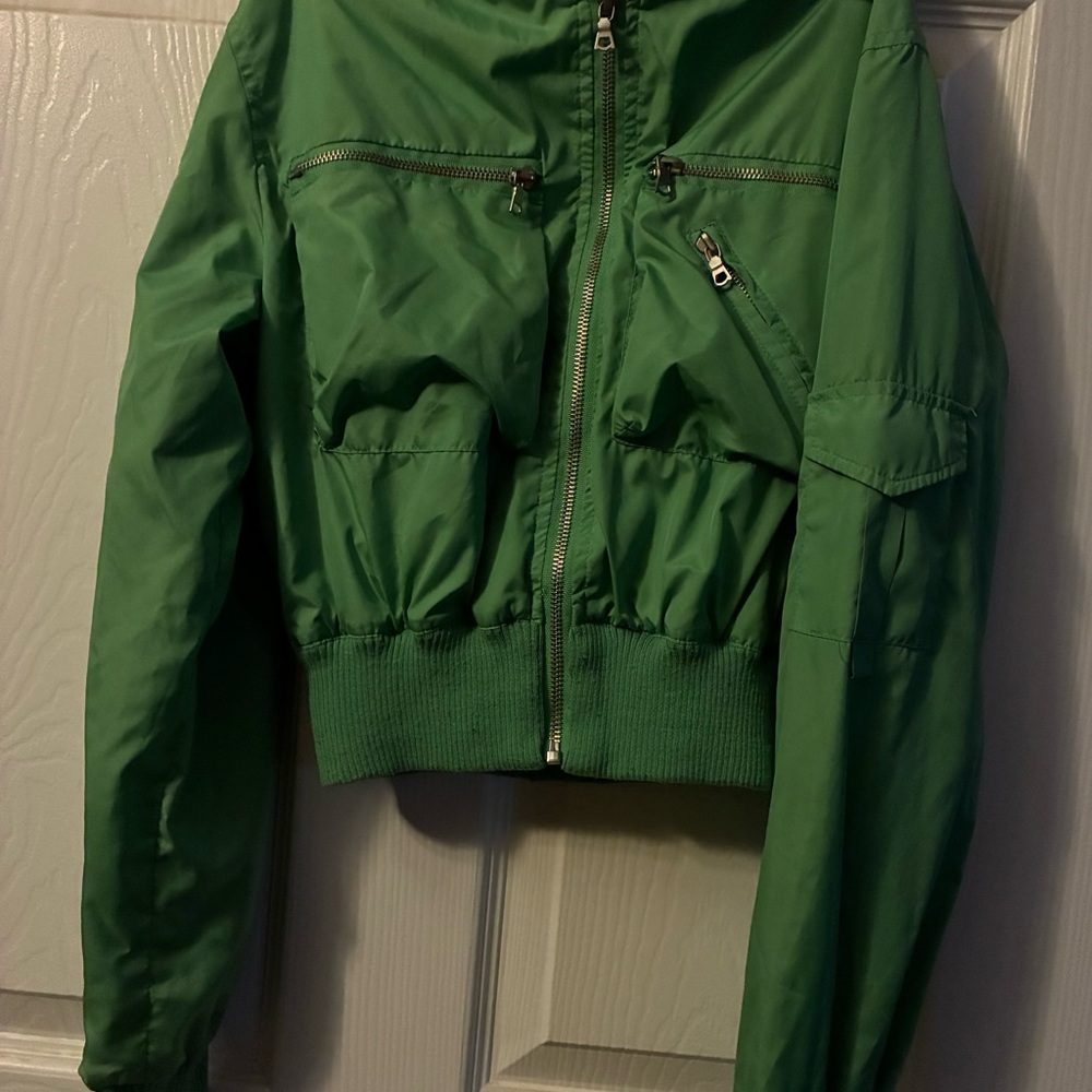 Grass Vibrant Green Women's Bomber Cropped Satin Jacket Long Sleeve 4 Pockets
